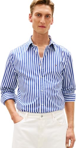 Image of Tommy Hilfiger Men's Flex Poplin Classic STP Rf Shirt MW0MW42440 S/S Shirt, Blue, L