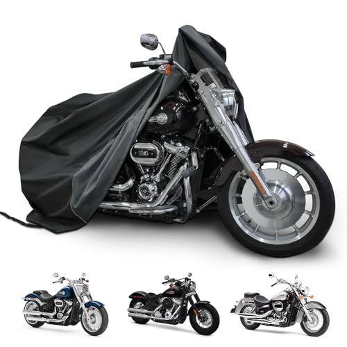 Motorcycle Cover for Cruiser Models Harley Davidson Iron 883, Fat Boy, Softail Slim, Softail Standard, Street Bob 114, Sport Glide, and Most Motorcycles - Waterproof Motorcycle Cover Outdoor Storage