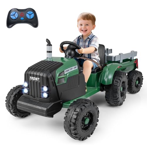 Image of Costzon 24V Ride on Tractor with Detachable Trailer, Kids' Electric Vehicles with 3 Speeds, 15 Climbing, Wireless Design, Horn & Music, Remote Control Tractor Toy for Kids 3+,Gift (24V, Deep Green)