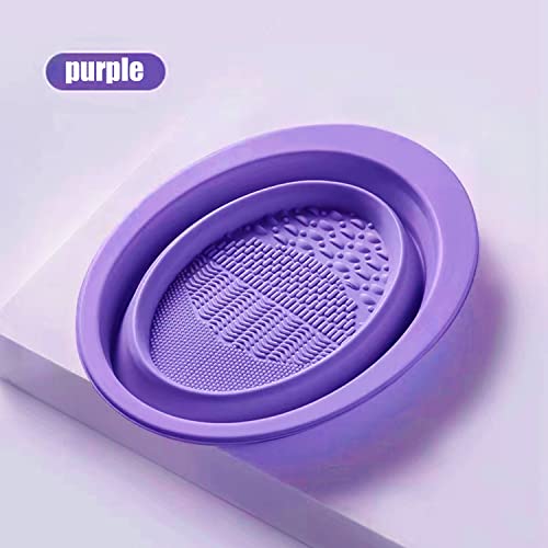 Makeup Brush Cleaning Bowl, Silicone Makeup Brush Cleaning Mat, Cosmetic Brush Cleaner, Foldable Brush Cleaning Pad, Suitable For Makeup Brush, Makeup Sponge, Powder Puff 2 Pack (Gray&Purple) #TOP5