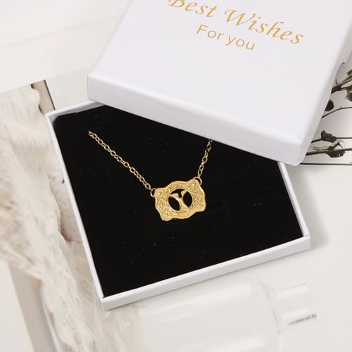 14K Gold Belt Buckle Necklace Western Style Initial Letter Pendant Necklace, Decorative Belt Buckle Frame Design