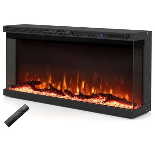 RELAX4LIFE 3-Sided Electric Fireplace Insert - Recessed Wall-Mounted Fire Place