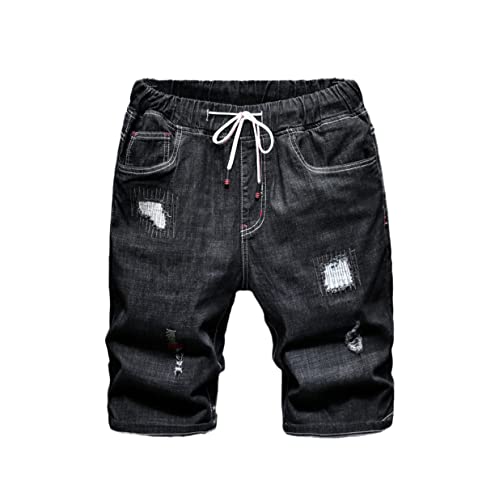 Short en jean déchiré homme noir style grunge avec trous KEHAIOO