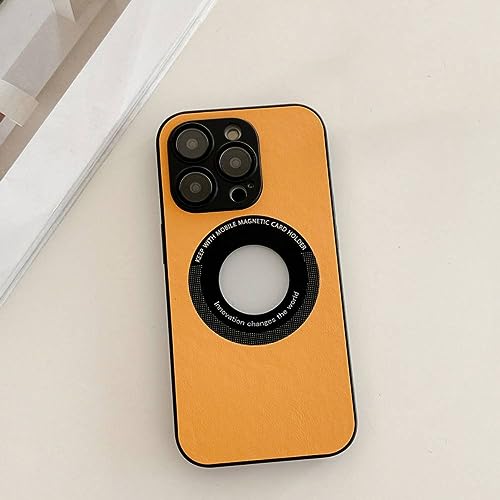 Coque iPhone 14 chic avec protection caméra en PU luxe jaune