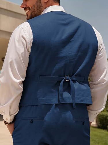 Men’s Casual Linen Vest Lightweight Waistcoat Business Dress Vest for Beach Wedding Prom Summer2