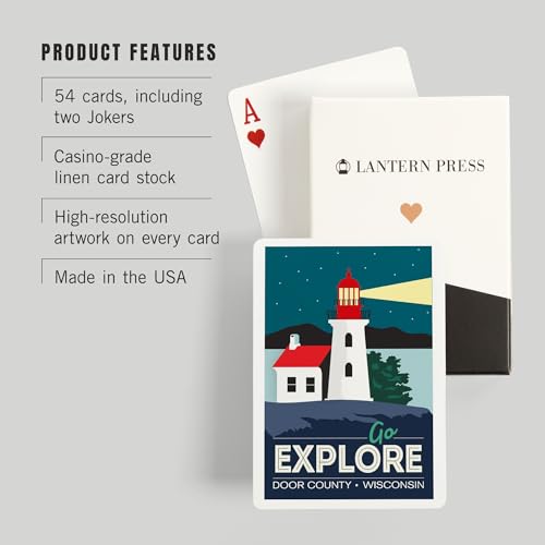 Lantern Press 52 cartas póker Door County Wisconsin miniatura 3