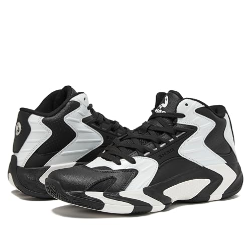 SHAQ Devastator 2.0 High Top Basketball Shoes for Men, Indoor or Outdoor Court Basketball Mens Sneakers - Black, White, Green or Blue Size 8 to 13 - Black/White, 9.5 Medium