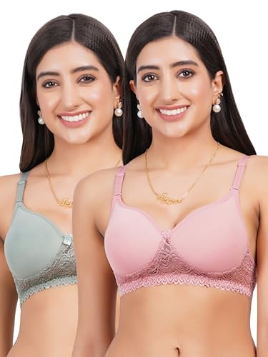 Image of Lace Padded Everyday Padded Bra for Women - Made of Pure Cotton Full Coverage Over Size Non Wired Pushup Soft Cup for T-Shirt Saree Dress Sports Garment for Daily Use Everyday