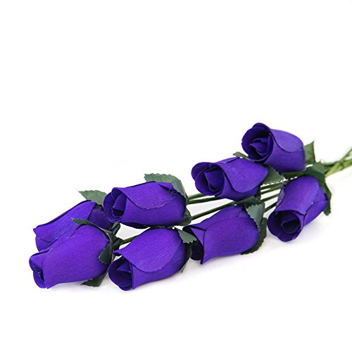 Purple Bunch of 8 Closed Bud Wooden Roses for Crafts Custom Bouquets