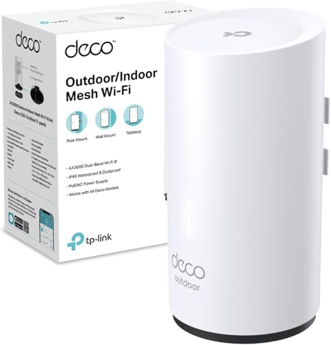 TP-Link Deco X50-Outdoor/Indoor Whole Home Mesh WiFi 6 IP65 Dust & Water Resistance AI Driven Dual-Band WiFi Booster Add on Another Deco Mesh Product for Extended Coverage Works with Alexa
