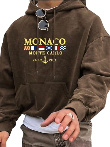 ZAFUL Men's Letter Print Hoodies Sweatshirts Fleece Lined Hooded Pullover Casual Long Sleeve Hoody with Pocket