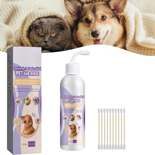 Pet Ear Cleaner - Infektionsbehandlung für Hunde & Katzen, Katzenohrenschmalz-Reiniger, Haustier-Ohrspülung für Hunde, beruhigt Haustierohren, Hundeohrinfektions-Behandlungslösung (1 Stück)
