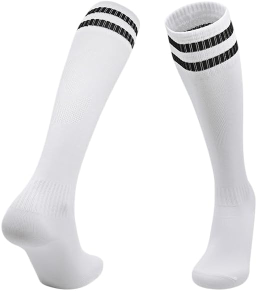 2 Pairs Kids Soccer Socks Youth Boys Girls Knee High Striped Sports Tube Football Socks for 6-12Years Old