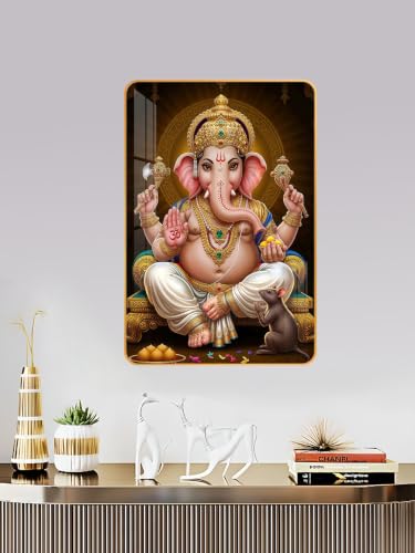 Image of The Next Decor Shri Ganesh Ji | Glass Finish Ganesh Ji Wall Art | Ready to Hang | Vastu | Pooja Room Gift | Living Room Bedroom | Size: 18x12 Inches