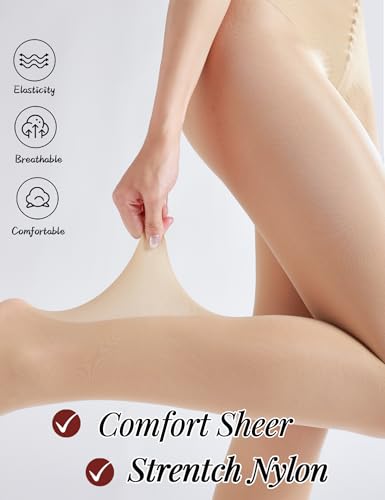 Image of 2 Pairs Bikini Cut Sheer Tights for Women, 30 Denier French Cut Pantyhose,Patterned Nylon Tights,S-XL,Black, Nude