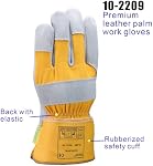 Weldas® premium leather palm work gloves, Heavy duty rubberized 7.5cm long safety cuff, Yellow, 10-2209