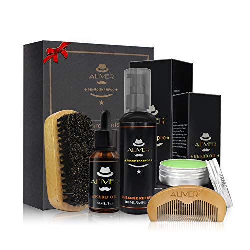 Beard Grooming Kit for Men Care - 100% Organic Unscented Beard Oil, Beard Shampoo, Beard Brush, Wooden Beard Comb, Mustache & Beard Balm Butter Wax Gift Set (beard wash kit)