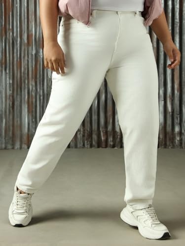 Image of High Star Women Cotton Washed Mom Fit Casual High-Rise Jeans