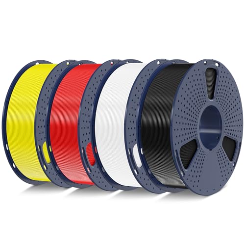 SUNLU PLA+2.0 3D Printer Filament 4KG, Upgrade PLA+ Filament 1.75mm, Tougher and Stronger, Dimensional Accuracy +/-0.02mm, 1KG per Spool, 4 Pack, 4KG Total, Black+White+Red+Yellow