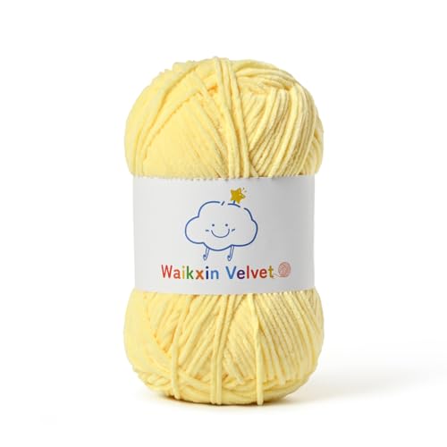 Fluffy Chenille Yarn for CrochetingBaby Yarn for Crocheting Soft50g/1.76oz Velvet Amigurumi Yarn Fingering Weight Yarns for Crocheting Baby BlanketsDIY Craft.(Light Yellow)