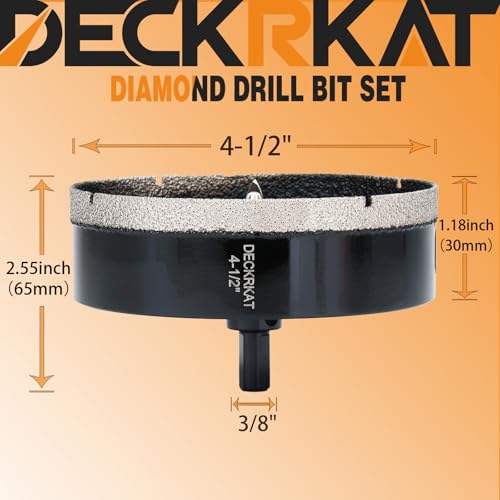 4-1/2 inch Diamond Hole-Saw Bits with Pilot Drill Bit -4-1/2\" Diamond Tipped Tile Hole Saws with Guiding Bit Accurate Drilling for Porcelain Tile Ceramic Pottery Granite Stone Glass Bottles 115mm.