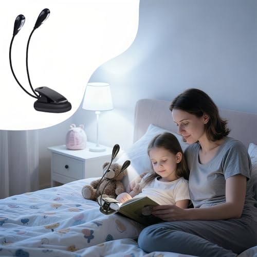 Image of Joyzan Music Stand Light, Clip on LED Book Lights Dual Arm Reading Lamp | Eye Cared 360Flexible Gooseneck USB Desk Rechargeable Clamp Mini Bed Bookworms Piano Player Travel Orchestra