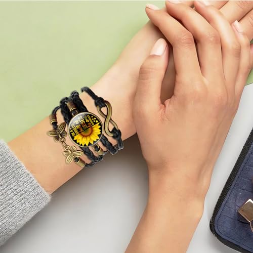 Image of Boho Sunflower Gifts Sunflower Leather Bohemian Bracelet Birthday Gifts for Women Teens Granddaughter Wife Daughter Mom Friendship Bracelets for Her