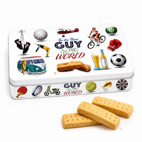 Shortbread Biscuits Tin for Mens Gifts - To The Best Guy in The World Tin Filled with Scottish Shortbread Fingers 300g & Topline Card. Biscuits Gift Set for Husband or Dad Birthday Gifts Fathers Day