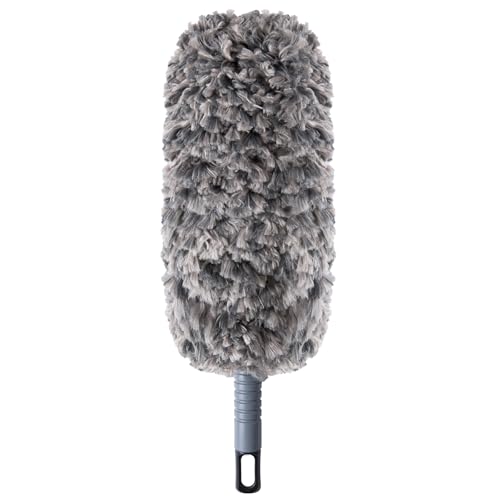 Image of Lint Free 16.8'' Hand Duster,Microfiber Duster with Reusable and Washable Dusting Head for Household Cleaning,Furniture,Car (Black&Grey)