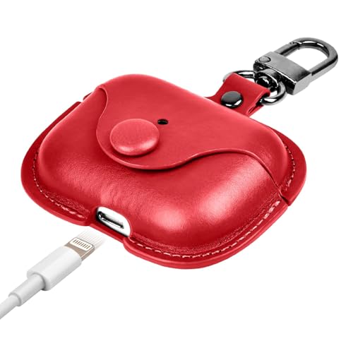 Image of Case Cover for Apple AirPods 4 | Premium Leather Case with Carabiner | Only for Apple Airpods | Red