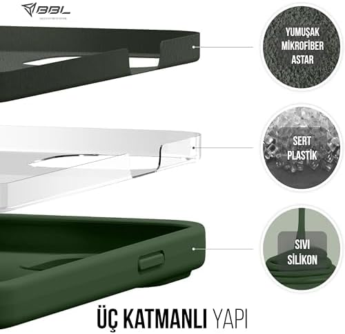 Babilden iPhone Kılıf İnce Sıvı Silikon 3 Katmanlı Tam Kaplamalı Yumuşak Jel Kauçuk Kılıf Kapak, Asker Yeşili (iPhone 15 45) - Görsel 3