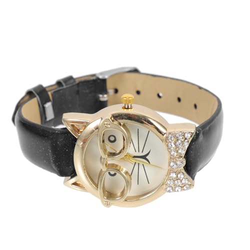 Outanaya 猫フェイスデコレーション腕時計 レディース用 カートゥーンデザイン 軽量可能バンド おしゃれ 用 カジュアルファッション時計