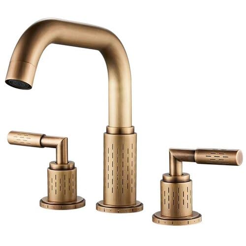 Rubinetti for lavabo Rubinetto for Bagno Antico in Ottone for in Oro Spazzolato for Cascata Calda e Fredda a 3 Fori for Acqua Nero(SLT3PC21-BRASS)