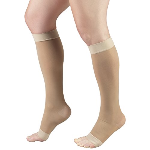 Truform Sheer Compression Stockings, 15-20 Mmhg, Women's Knee High Length, Open Toe, 20 Denier, Nude, X-Large #TOP6