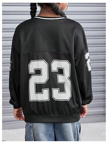 WDIRARA Girl's Y2k Jersey Sweatshirt Oversized Mesh Number Graphic V Neck Long Sleeve Pullover Tops2