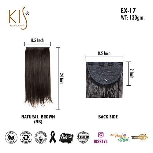 Image of KIS Synthetic Straight Hair Extensions for Women, Natural Brown | 24 Inches, Natural, Soft Heat Resistant Hair, Thick Washable Reusable, Artificial Hair with 4 Clip-in Extension for Bridal