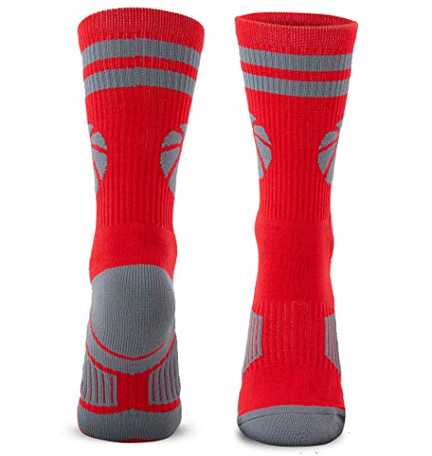 Chalktalksports Basketball Woven Mid-Calf Socks | Classic Stripe & Ball | Red & Gray #TOP1