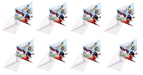 Amscan Conjunto de cartões de convite de 16 peças * Miraculous * para uma festa temática ou aniversário infantil Lady Bug joaninha Super Held festa aniversário convite convidado