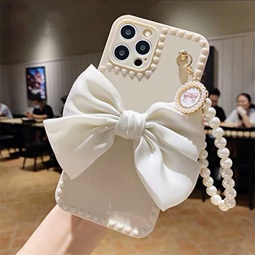 Coque iPhone 7/8 souple abricot TH25X1 avec chaîne de perles et ornement nœud pour femme
