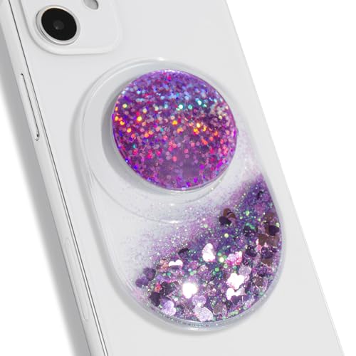 Glitter Quicksand Phone Grip Oval – MagSafe Compatible, Sparkling Liquid Design, Slim and Lightweight Magnetic Grip and Stand (Purple) by On The Grip - Used condition - US$17.28