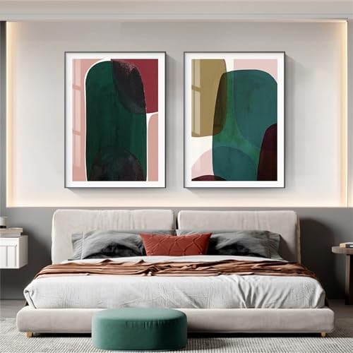 Lienzo de arte geométrico abstracto en acuarela de 60x70cm set de 2 láminas nórdicas sin marco