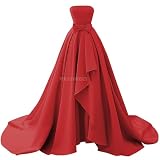 VDUSTVROSEY Satin Ball Gowns Long Strapless Ballgown with Bow for Women Bow Satin Ruffles Wedding Dresses with Train 2025 Size 0 Red