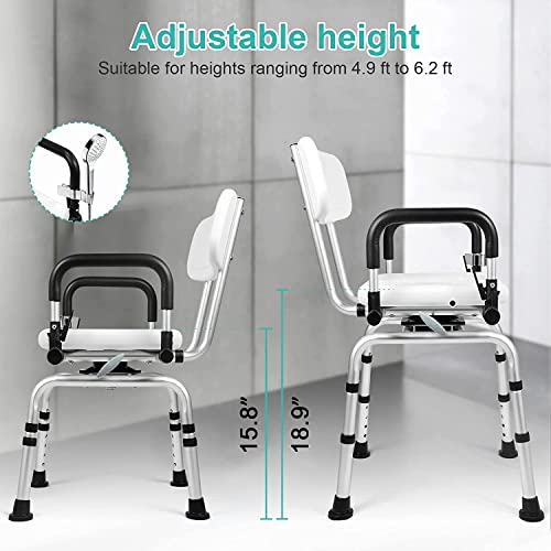Arkantos 360° Swivel Shower Chair For Inside Shower, Medical Bath Seat With Arms And Back, Adjustable Height Rotating Stool For Bathtubs, Supports Up To 300Lbs #TOP2