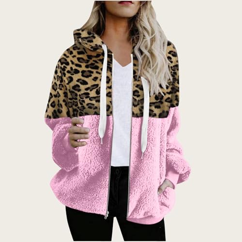 Womens Fleece Jacket Sexy Leopard Print Sherpa Fuzzy Hooded Coats Fall Winter Warm Patchwork Zip Up Jackets Outwear2