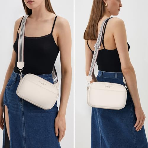 Image of Crossbody Bag for Women Genuine Leather Wide Strap Shoulder Bag Purse Trendy Design Camera Crossbody Purse Top Zip
