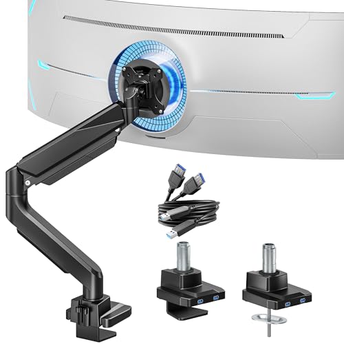 Image of Heavy Duty Single Monitor Mount for 13 inch-49 inch Curved Screens with USB, Black