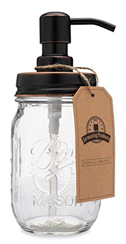 Jarmazing Products Classic Farmhouse Mason Jar Soap Dispenser - Oil-Rubbed Bronze -