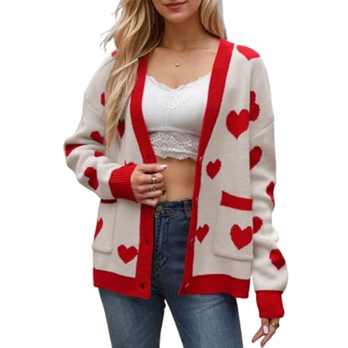 Nicoxijia Valentine's Day Cardigan Sweater for Women Heart Print
