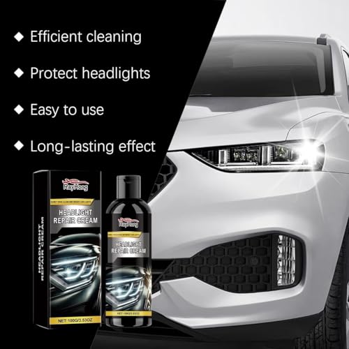Image of Car Headlight Restoration Kit - Clears Scratches, Dirt & Oxidation for Crystal Clear Headlights, Easy to Apply, Long-Lasting Shine,100ml Cleaner with Sponge & Cloth