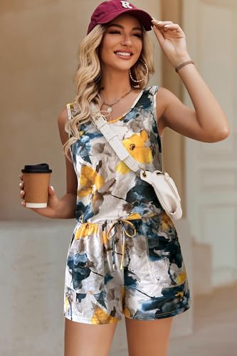 Image of ADOME Rompers for Women Summer Sleeveless Scoop Neck Tank Top Casual Short Jumpsuit Rompers with Pockets